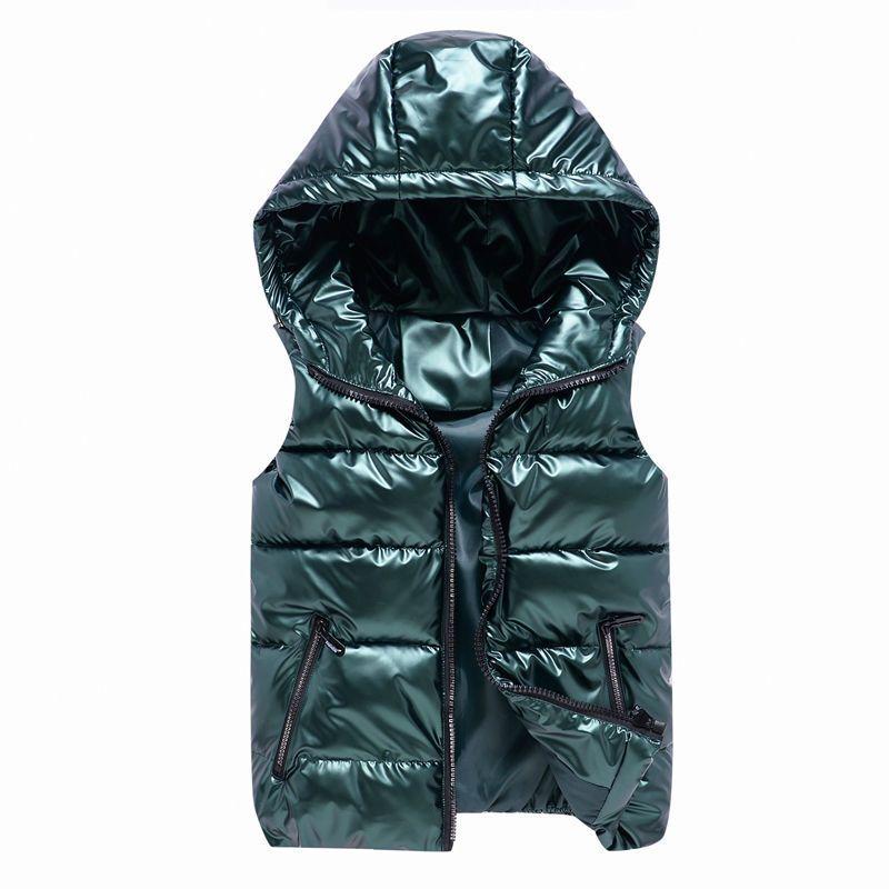 Glossy Sleeveless Puffer Jacket  Autumn and Winter New Padded Vest Short Cotton Waistcoat Jacket Hooded Vest