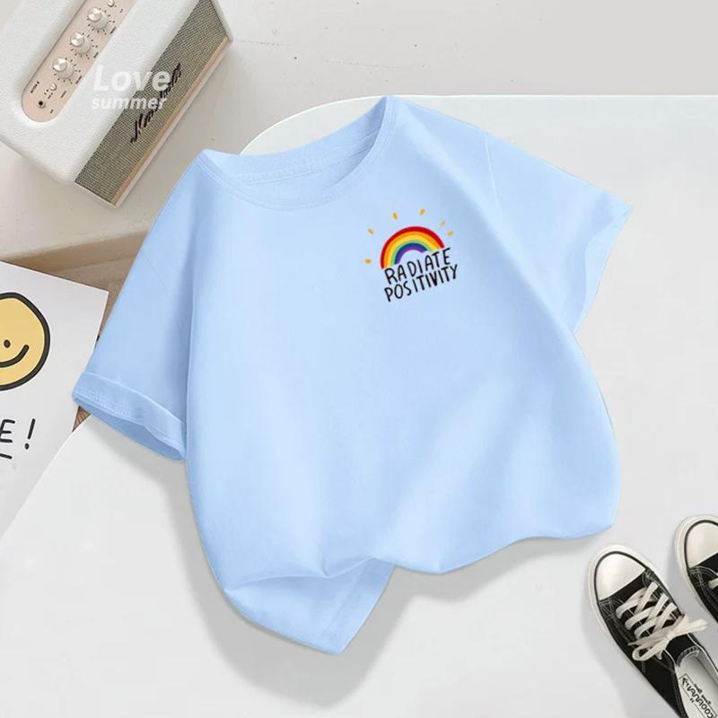 Jungen Mädchen T-Shirt Sommer Baumwolle Kurzarm T-Shirt Trendiges Regenbogen Design Kinder T-Shirt Mode Kinder Kleinkind Oberteile Zurück zur Schule