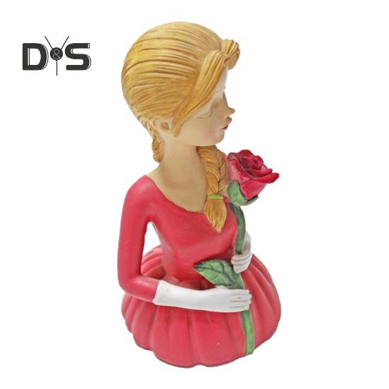 Statuetta di Ragazza che Tiene Rose in Resina Lavorata a Mano Ragazze Fiore Statua da Tavolo per Casa Ufficio Centrotavola