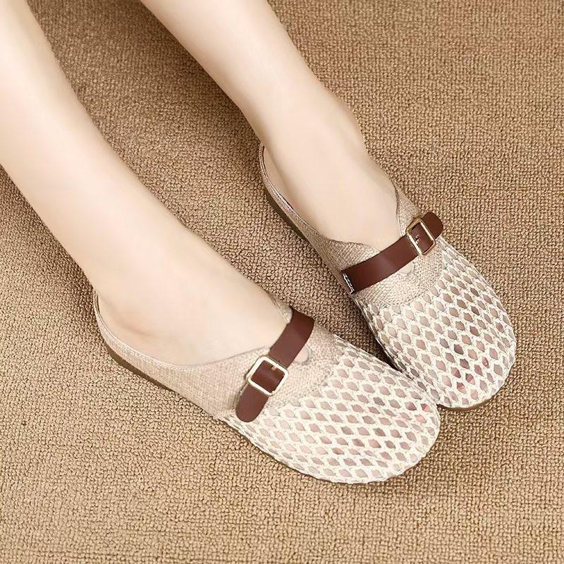 Soft sole comfortable bag head cool slippers women's shoes mesh breathable summer new outer wear half tray