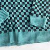 Women's Autumn and Winter Checkerboard Lapel Loose Knit Colour Block Sweater