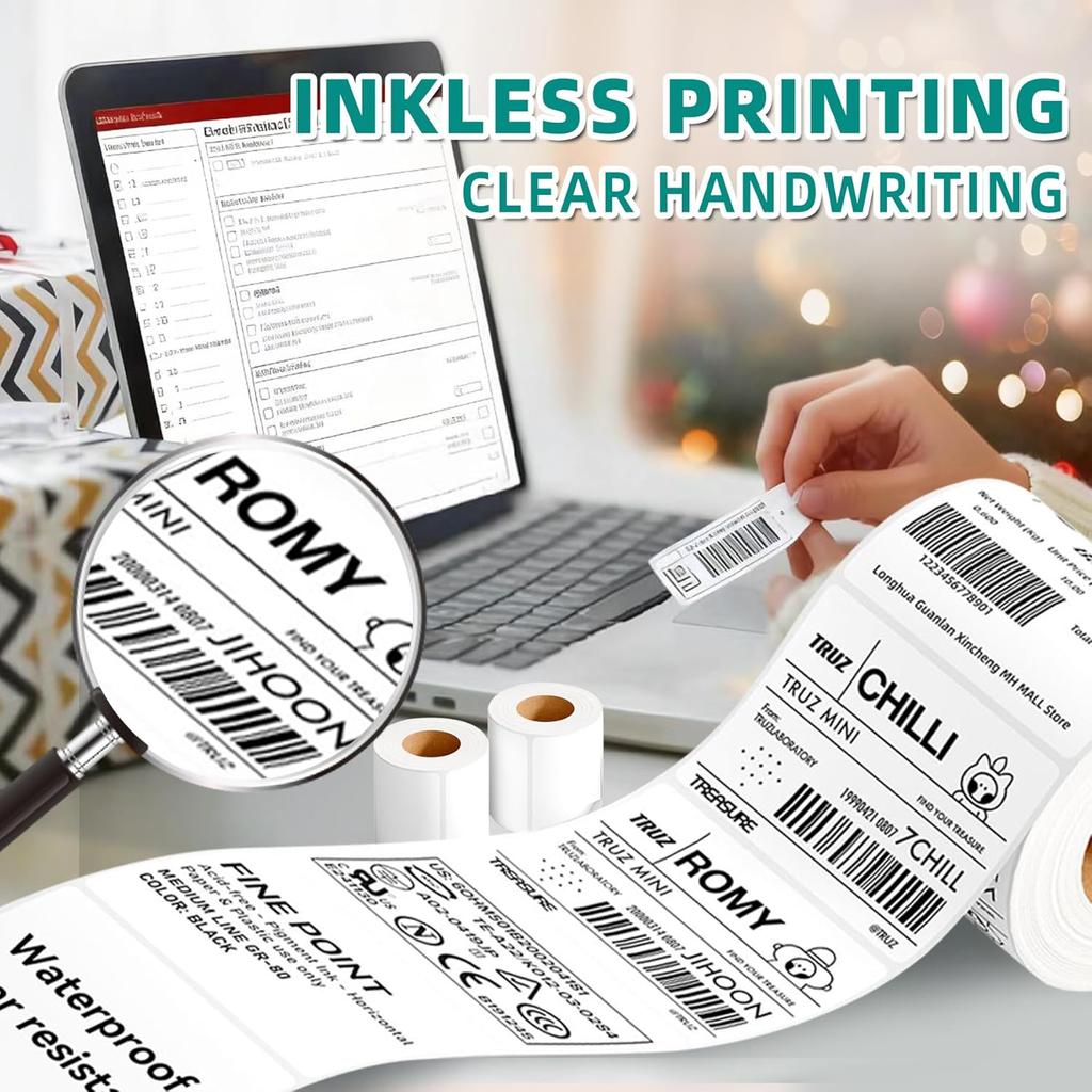Portable Bluetooth Label Maker Machine with 3 Waterproof Label Rolls, 2 Inch Lightweight Thermal Label Printer for Small Business Office School Home