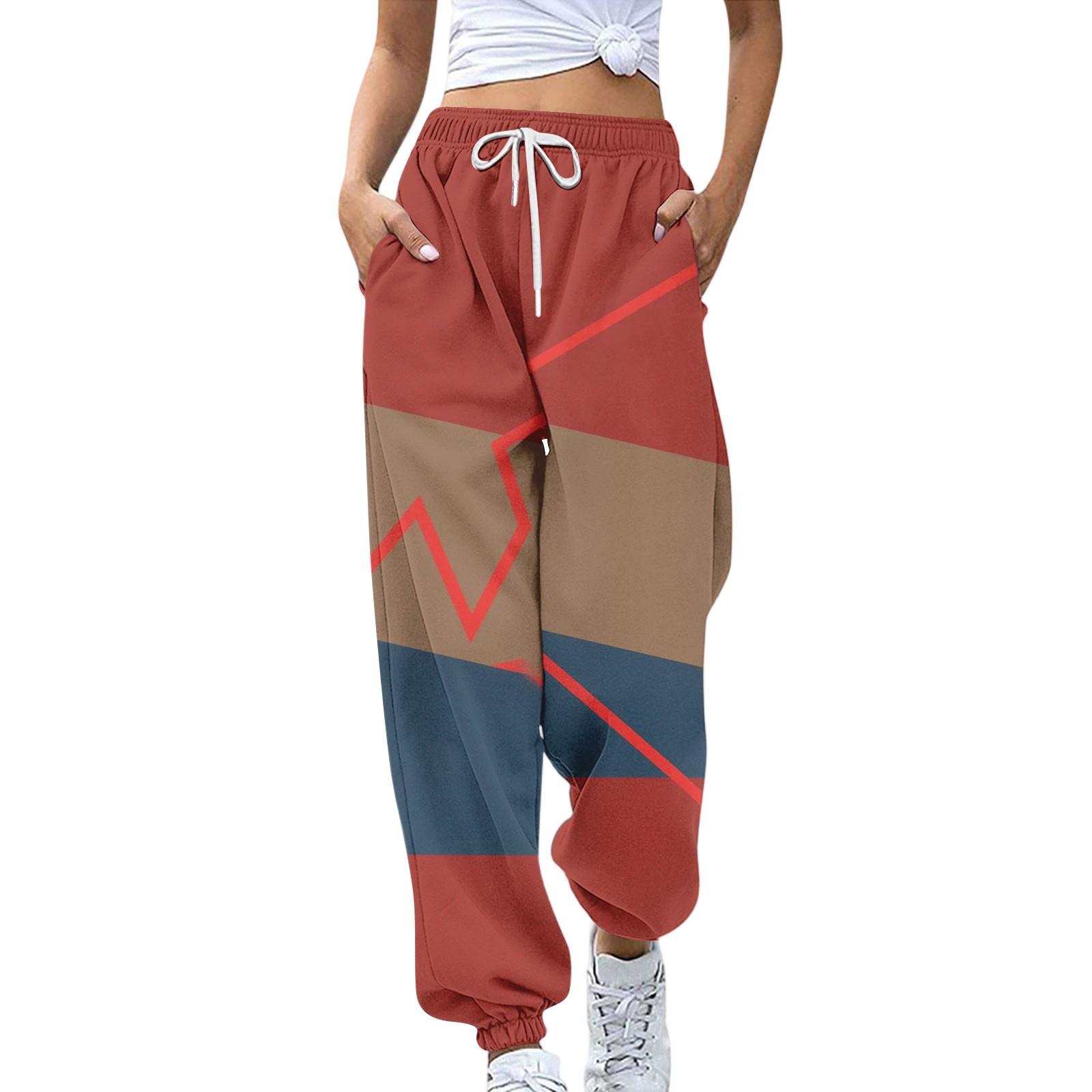 

Женские спортивные брюки с карманами, модные брюки с цветочным принтом, эластичной талией, повседневные спортивные штаны S красный