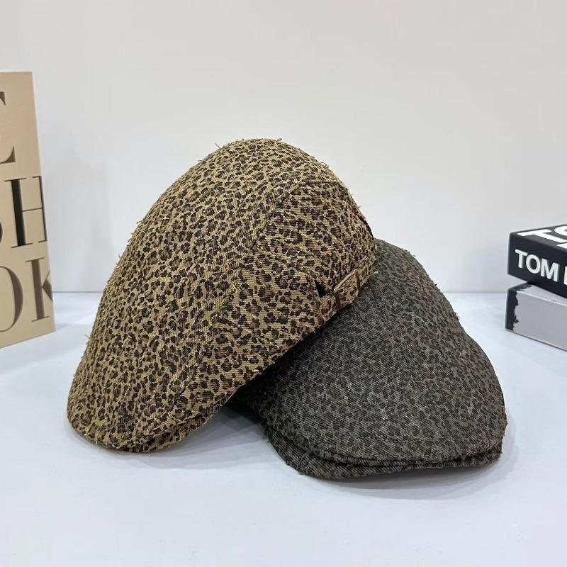 Make old and show your face, small and casual, personalized leopard print denim forward hat, women's summer short brim, versatile retro shell
