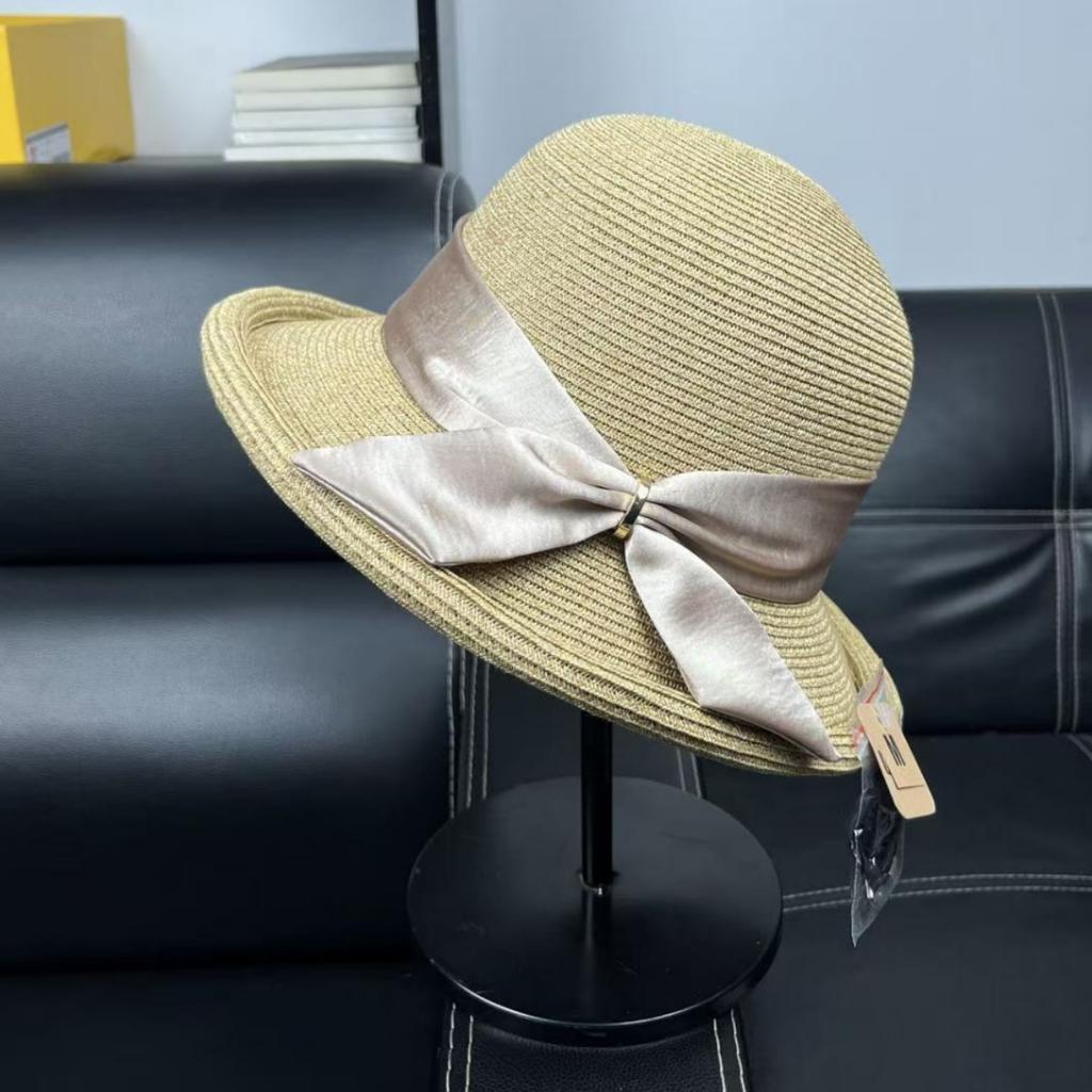 2026 Upgraded UV Protection French Elegant Straw Hat Women's Sun Single Bow Shade Basin Hat Sunscreen Beach Hat