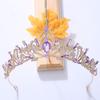 DIEZI Elegant Korean AB Pink Red Crystal Tiara Crown Women Girls Party Wedding Princess Rhinestone Bridal Crown Hair Jewelry