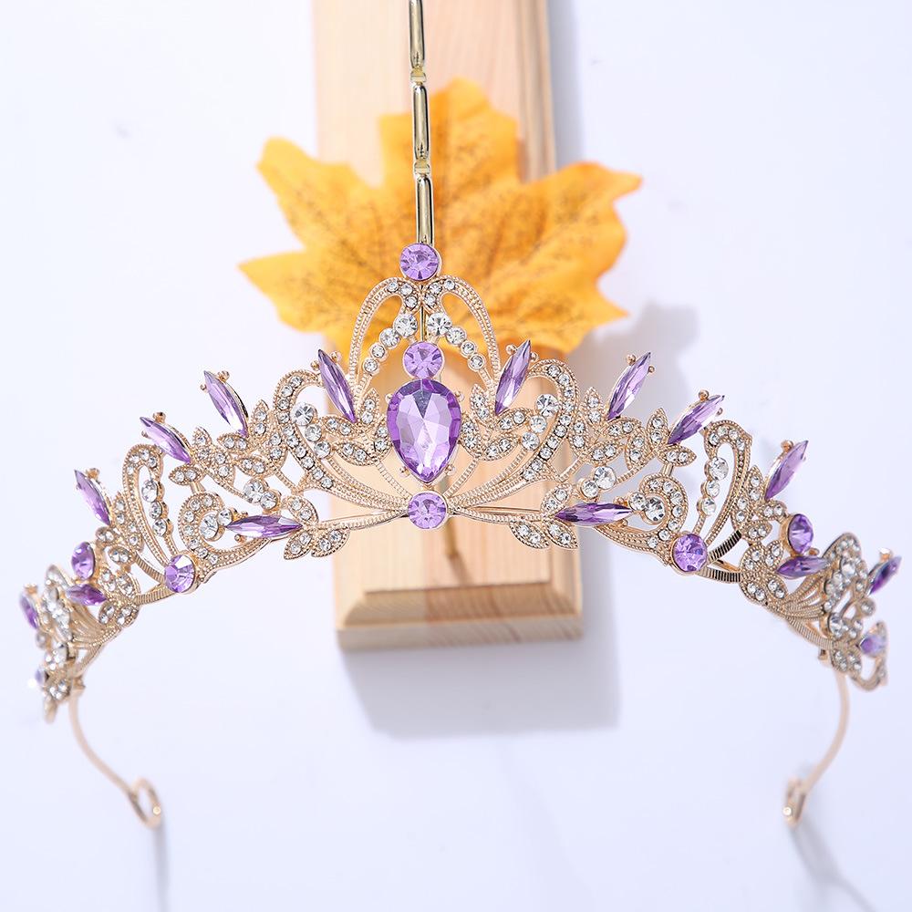 DIEZI Elegant Korean AB Pink Red Crystal Tiara Crown Women Girls Party Wedding Princess Rhinestone Bridal Crown Hair Jewelry