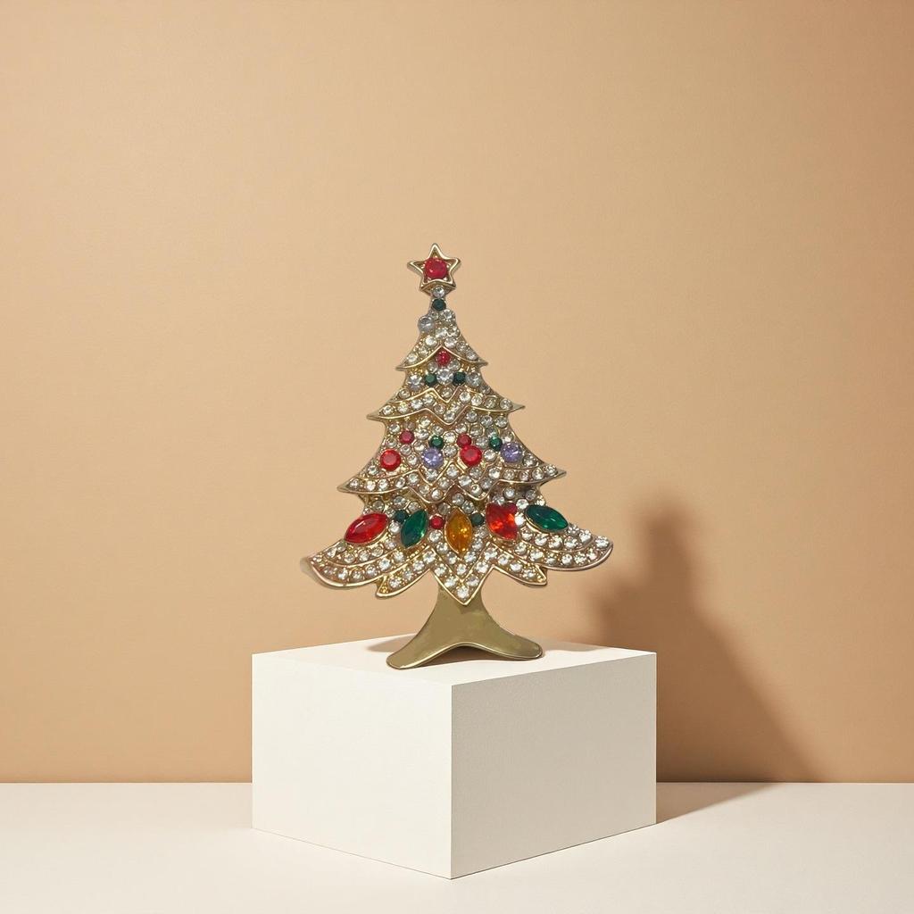 Elegant Alloy Rhinestone Christmas Tree Brooch Pin for Ladies' Suit or Coat