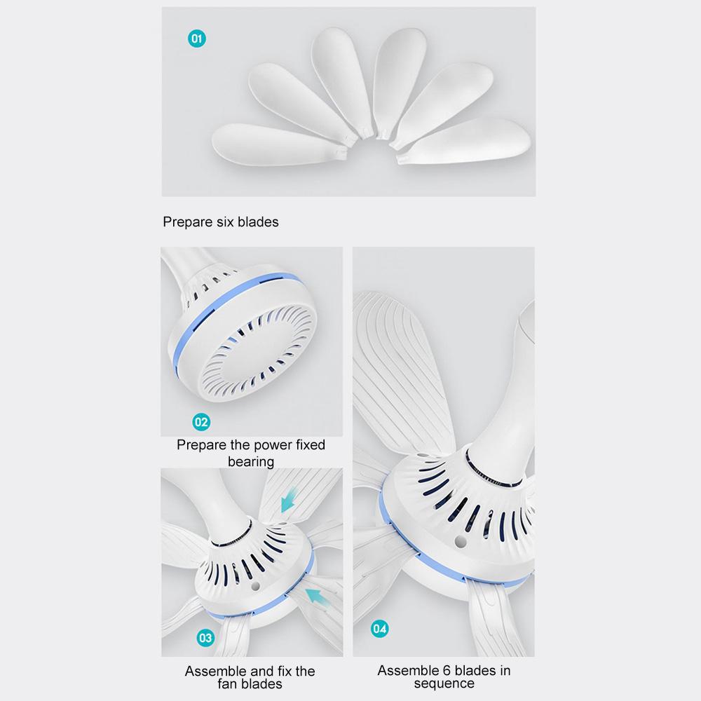 Ventilator de tavan cu încărcare USB, de uz casnic, silențios, cu vânt puternic, ventilator suspendat, ventilator de tavan cu 6 pale cu telecomandă pentru picnic, camping