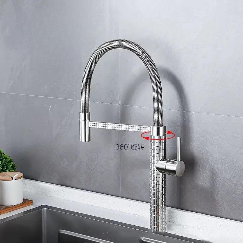 Waterway finely carved pull-out rotating cold and hot kitchen faucet