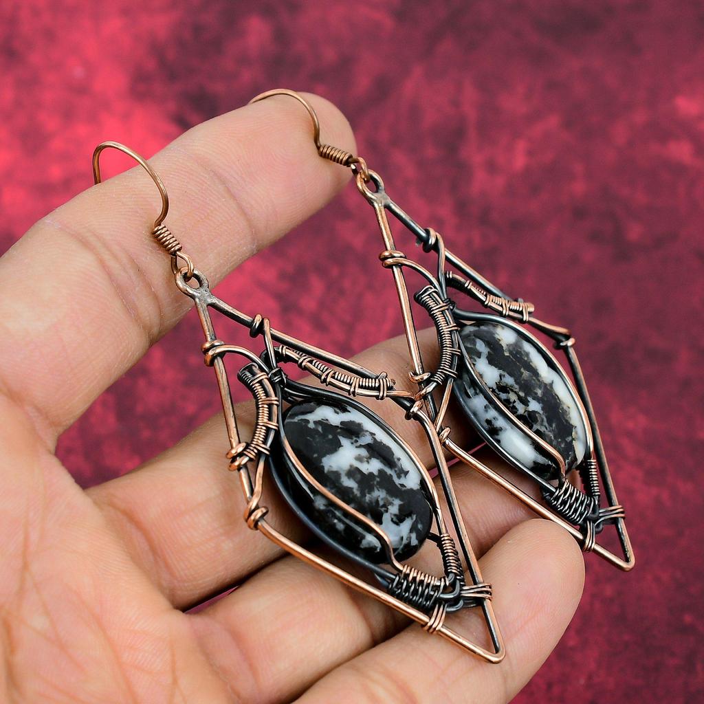 White Buffalo Turquoise Earring Copper Wire Wrapped Earrings Handmade Earrings Copper Wire Jewelry Original Gemstone Earring Gifts For Wife