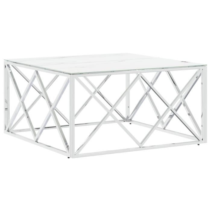 VidaXL Table basse argenté 80x80x40 cm acier inoxydable et verre 349971