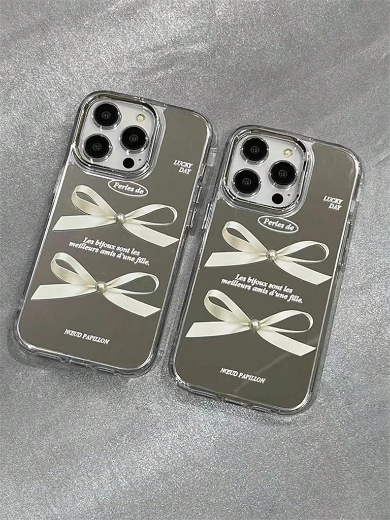 Perlový mašličkový zrcadlový kryt na telefon pro IPhone15ProMax 14 13 12 11 Nárazuvzdorný kryt na telefon Plně krytý měkký kryt