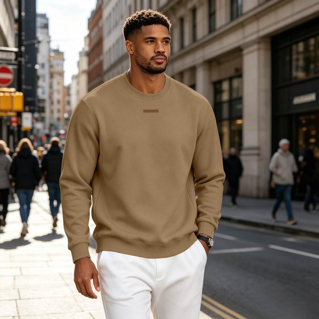 Men's Loose Fit Long Sleeve Crew Neck Sweatshirt Lightweight Fleece Pullover Casual Top for Everyday Wear