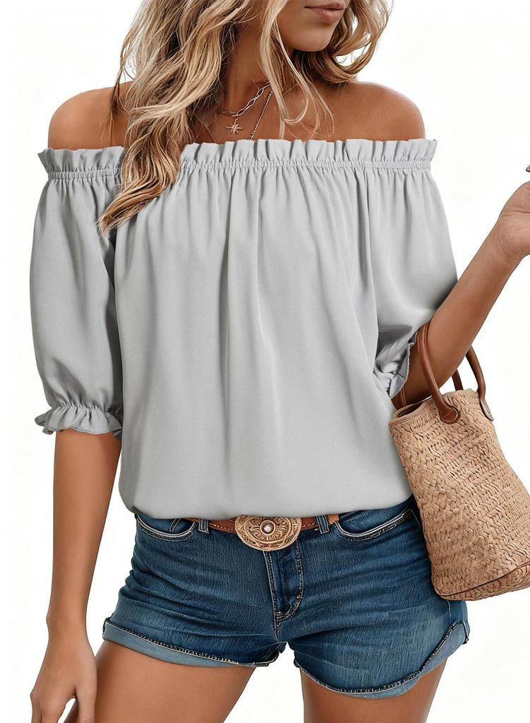Camicia Bardot con Volant - Nuovi Arrivi Primavera/Estate 2026 per Donna - Stile Europeo & Americano