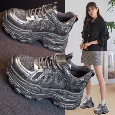 Inner Heightening Dad Shoes Women's Autumn New Muffin Thick-soled Rhinestone Versatile Small Sports and Leisure Shoes