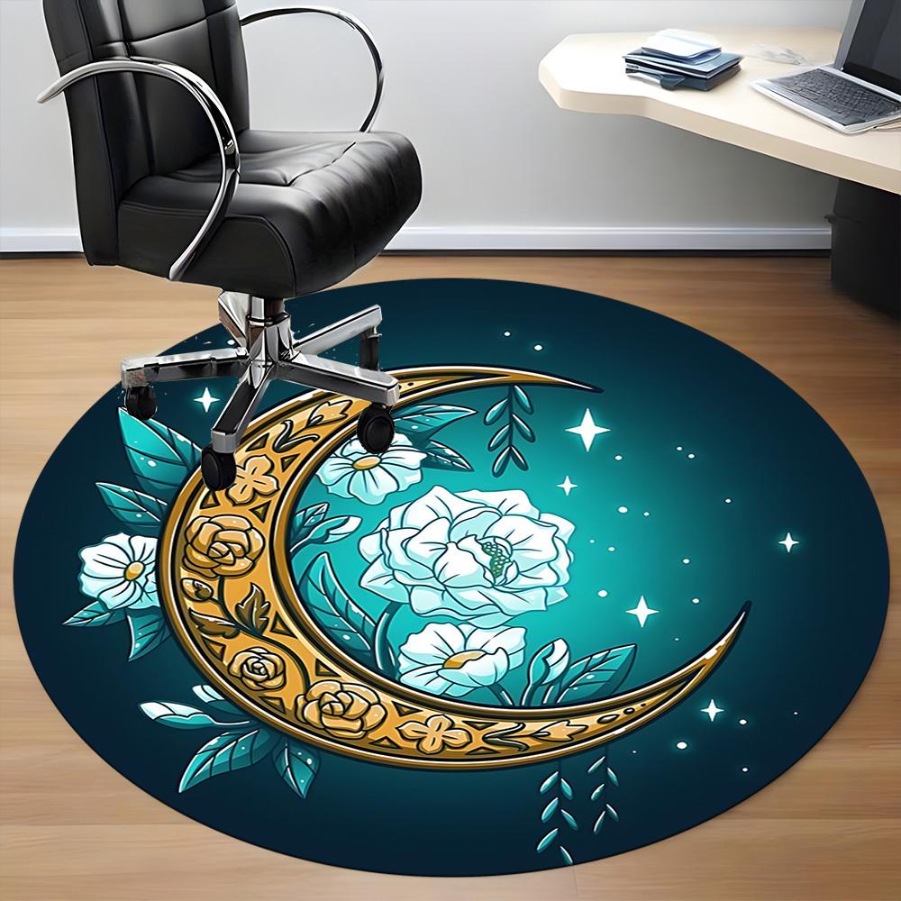 1pc Moon Flowers Office Round Area Rug, Mat Suitable ForOffice, Under Office Chairs Bedroom Living Room Home Decor, Room Deco