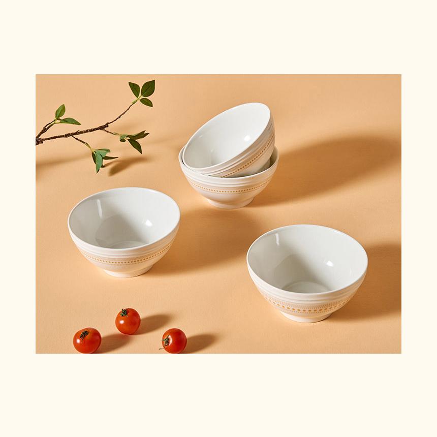 CORELLE Rosemont Ceramic Soup Bowl 4p Tableware Ivory-Orange