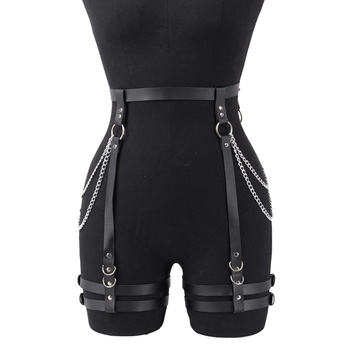 

Women Fashion Belt Chain Tassel Punk Leather Harness Waist Belt Leg Harness Clothing Leg Straps Gothic Clothing Accessories