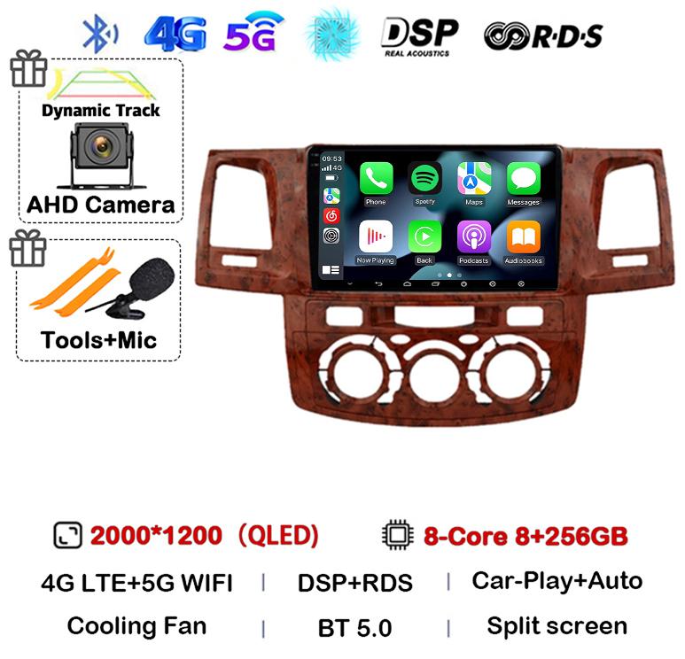 Android 14 Carplay Auto WIFI+4G Radio For Toyota Fortuner HILUX Revo Vigo 2007-2015 Stereo Car Multimedia Video Player GPS QLED