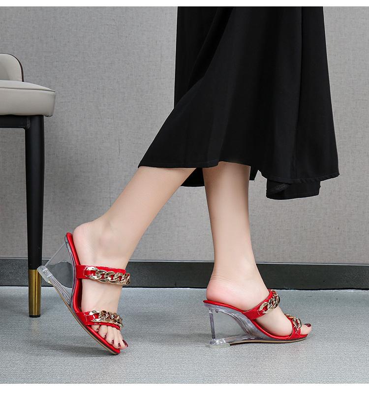 1098 Series Cm Heel Cm Platform Wedge Heel Slippers Shallow Women's Chain Simple Transparent Crystal Shoes LFD