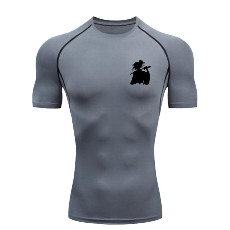 Samurai with Katana Men Sports T-Shirt Training Jogging Running Workout Compression Shirt Rashgard Tops Tee Short Sleeve T-Shirt