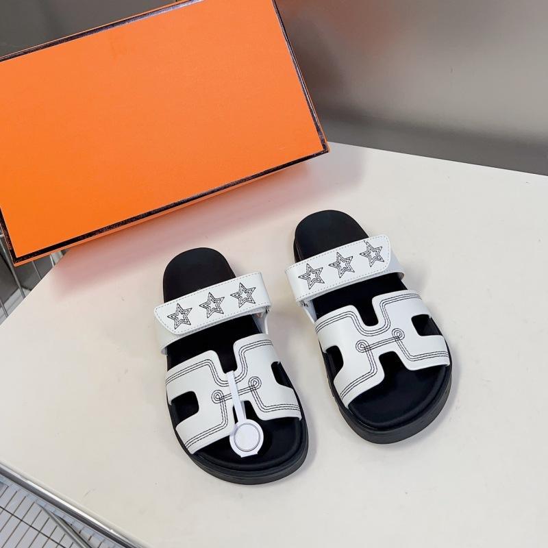 

Second uncle slippers female 2025 summer new star H drag word Velcro Roman shoes casual thick soles cool slippers tide 35 білий