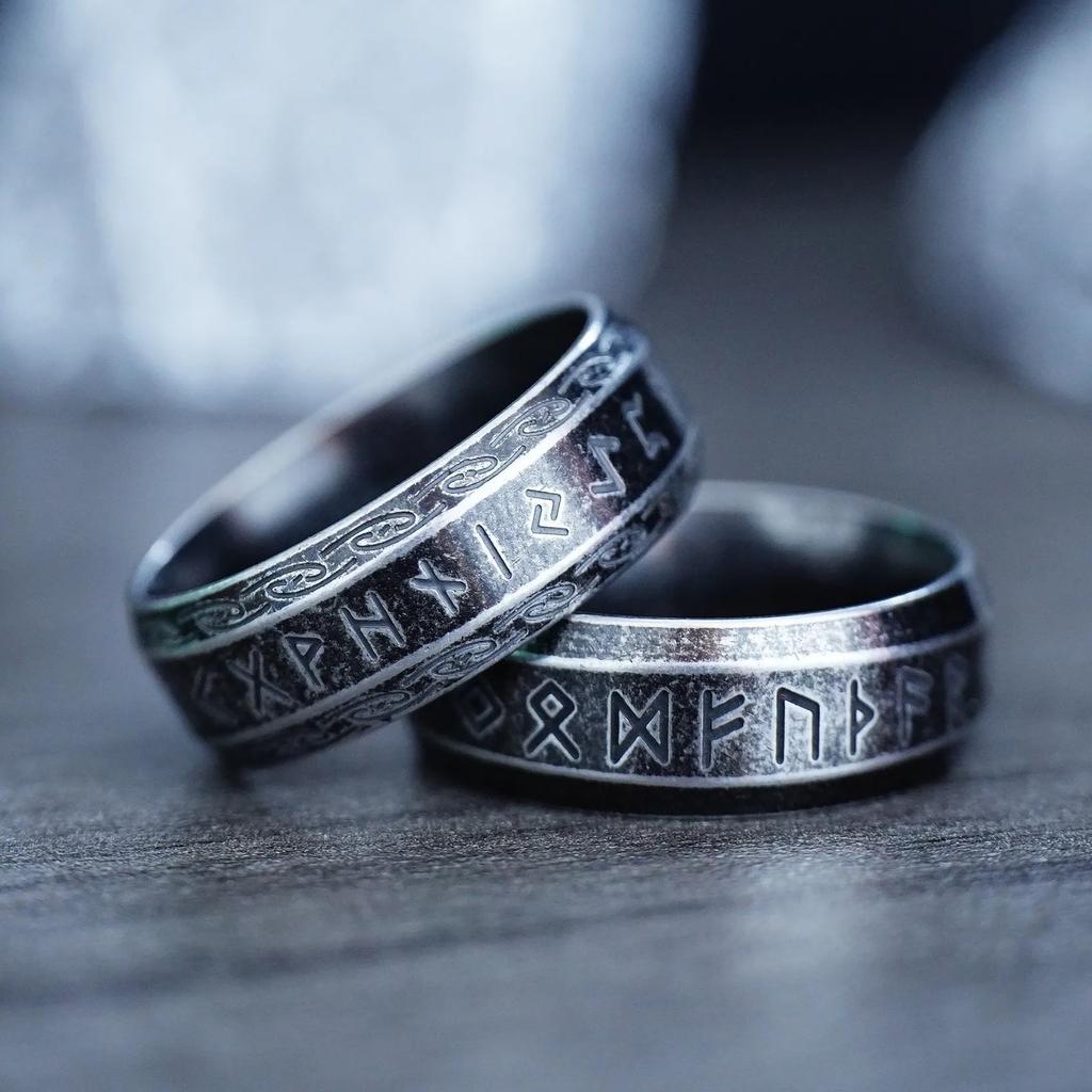 Mote Vintage Enkel Viking Rune Ring for Menn Kvinner Rustfritt Stål Nordisk Keltisk Knute Ringer Par Amulett Smykker