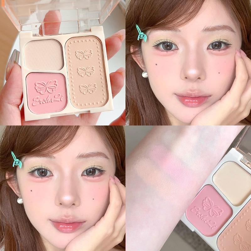 Three Color Blush Palette Matte Highlight Contour Natural Eye Makeup For Korean Style Girls Early Morning Class