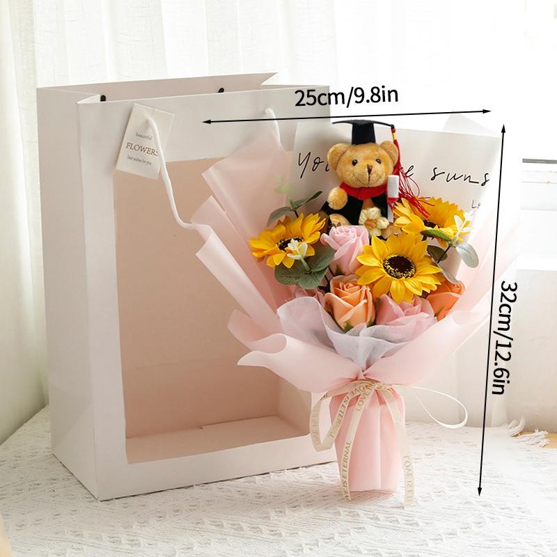 Crochet Bouquet Flower Graduation Bouquet Woven Artificial Flower Wedding Gift Finished Sunflower Graduation Back To School Gift