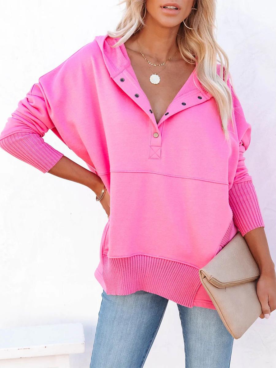 

Женская толстовка, модный топ с v-образным вырезом и капюшоном, рукавами «летучая мышь», повседневный свободный пуловер с резьбой XL розовый