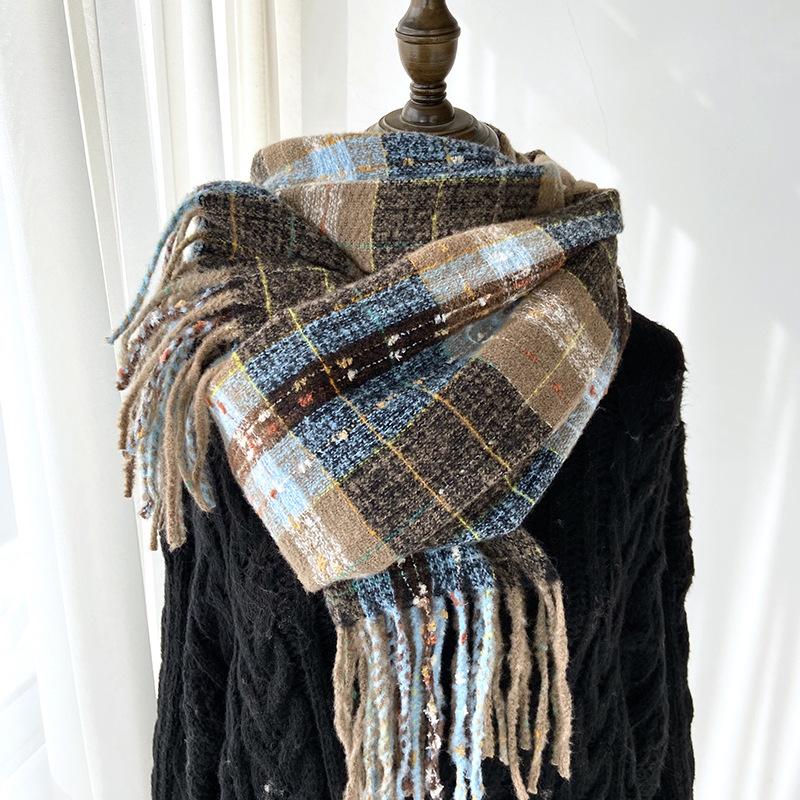Women's Plaid Scarf - Windproof Warm Winter Scarf with Fringe Tassels Multi-Color Options for Casual & Formal Outfits, Scarf for Hair