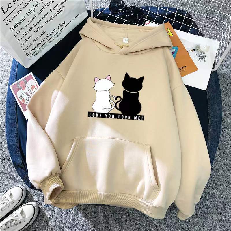 Streetwear Hoodies Women Sweatshirt Autumn Long Sleeve Hoodies Harajuku Hoodie Cute Cat Print Sweatshirt Women