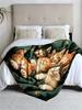 1 Piece, Cat-themed Green Flannel Blanket, Soft, Suitable for Sofa, Bed, Office, All-season Use.