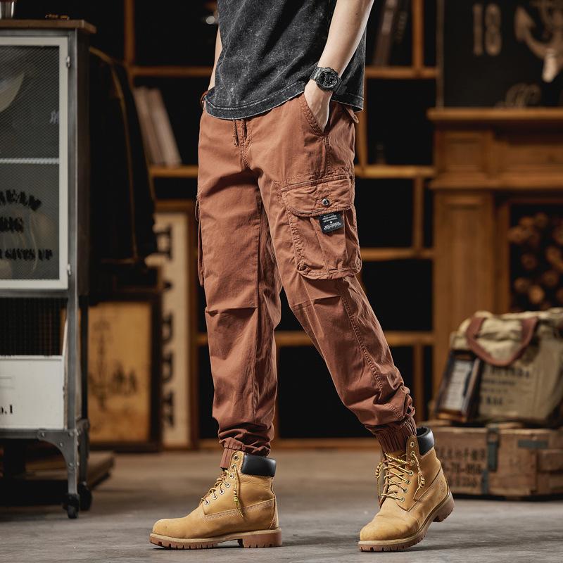 Spring New Style Loose Foot Loose Outdoor Casual Solid Color Pants American Retro Motorcycle Work Pants Men