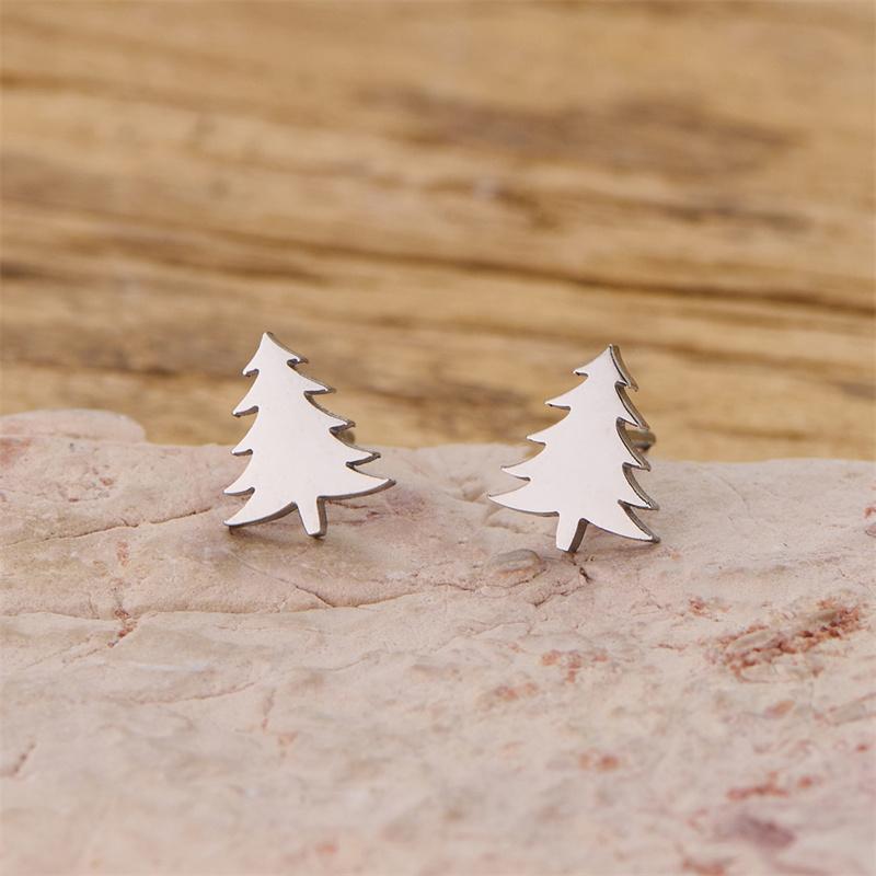 Christmas Tree Reindeer Pattern Earrings Women Student Teen New Year Gift Stainless Steel Cartilage Piercing Earring Zircon