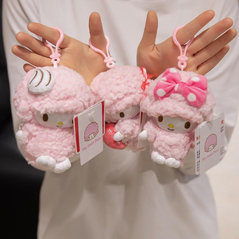 Sanrio Kawaii Pink Piano Sheep Plush Doll Keychain Coin Purse Sweet Girl Cute Backpack Pendant Keyring Decoration Holiday Gifts