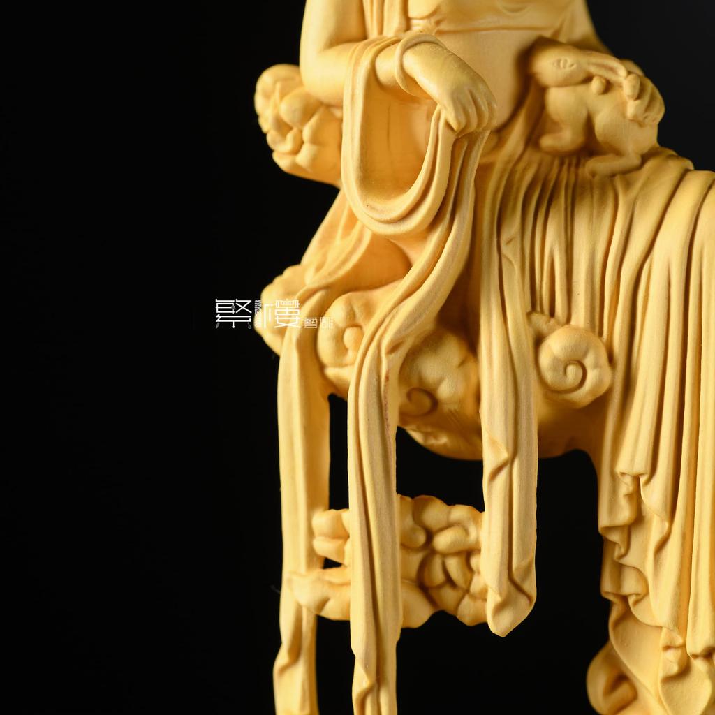 Hanrou Art Sculpture Moon God Ornament Wood Carving Celestial Statue Chinese Mythological Figure Handmade Artwork Gift 18cm X Width 6cm X Depth