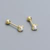 Minimalist Imitation Pearl Threaded Stud Earrings Women Geometric Tiny Layering Ear Piercing Jewelry In Sterling