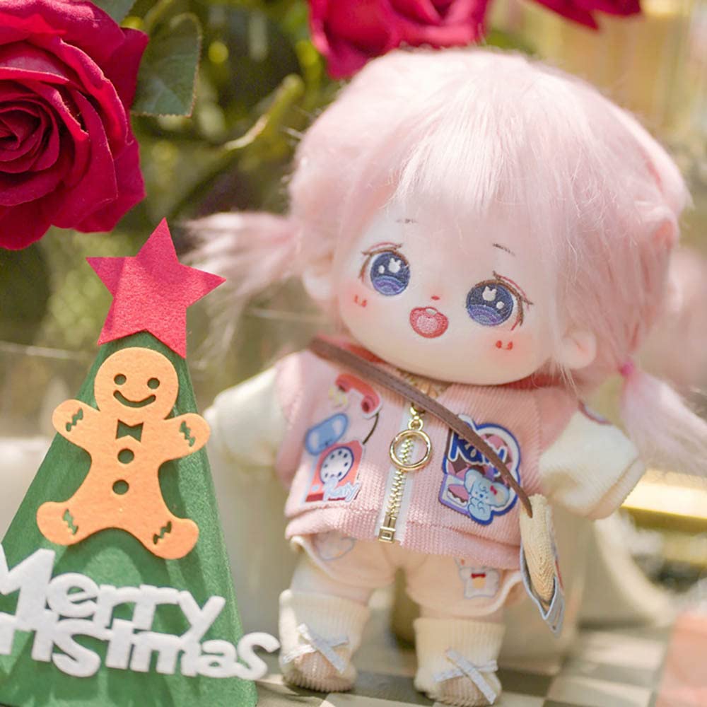 niannyyhouse 20cm Cotton Plush Doll, Purple Eyes, Girl, Pink, Fried Hair, No Attributes, Normal Body, Dress-Up (a-19)