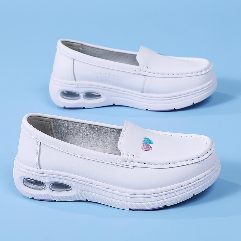 Summer Non-Slip Leather Nurse Shoes: Double Air Cushion, Thick Soft Sole, Breathable, Comfortable for Medical Work