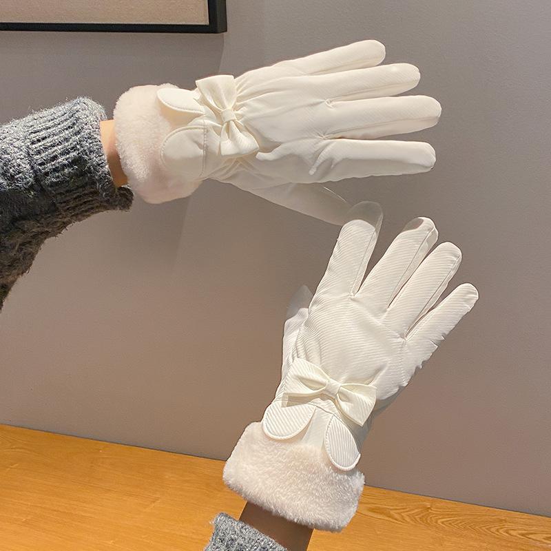 Rękawiczki Damskie Zimowe Polarowe Pogrubione Ciepłe Pluszowe Bawełniane Wodoodporne Rękawiczki z Ekranem Dotykowym Zimowe Ciepłe Do Jazdy Konnej Narciarskie Outdoorowe Rękawiczki