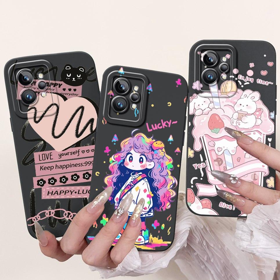 Cartoon Case For Realme GT2 Pro RMX3301 / Realme GT Neo2 GT 2 Bumper Soft Liquid Silicone Back Cover Flower Luxury Phone Shell