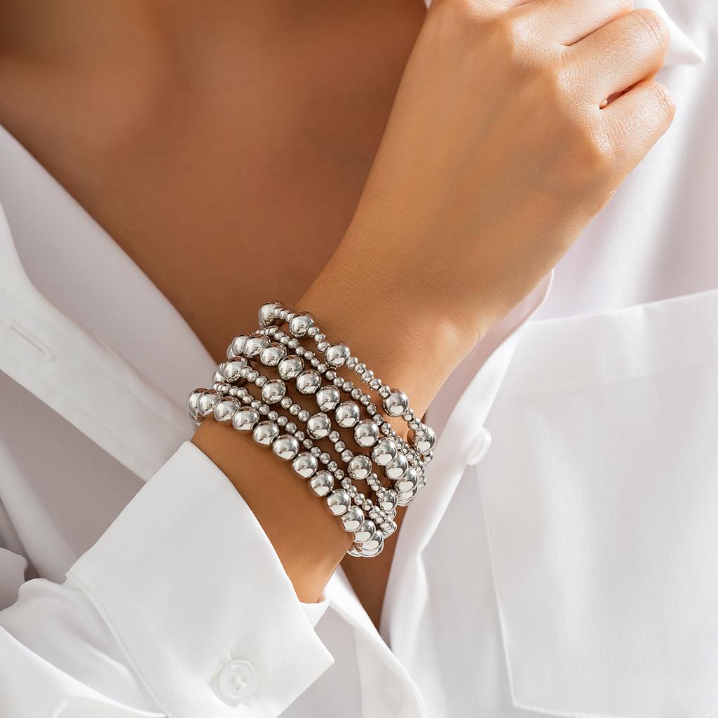 Boho Sweet Imitation Pearl Mixed Round Pearl Bracelet Women's Multi layer Elastic Thread Girls' Jewelry