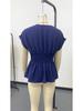 2026 Women's Slimming V-Neck Pleated Short Sleeve T-Shirt - Summer Solid Color