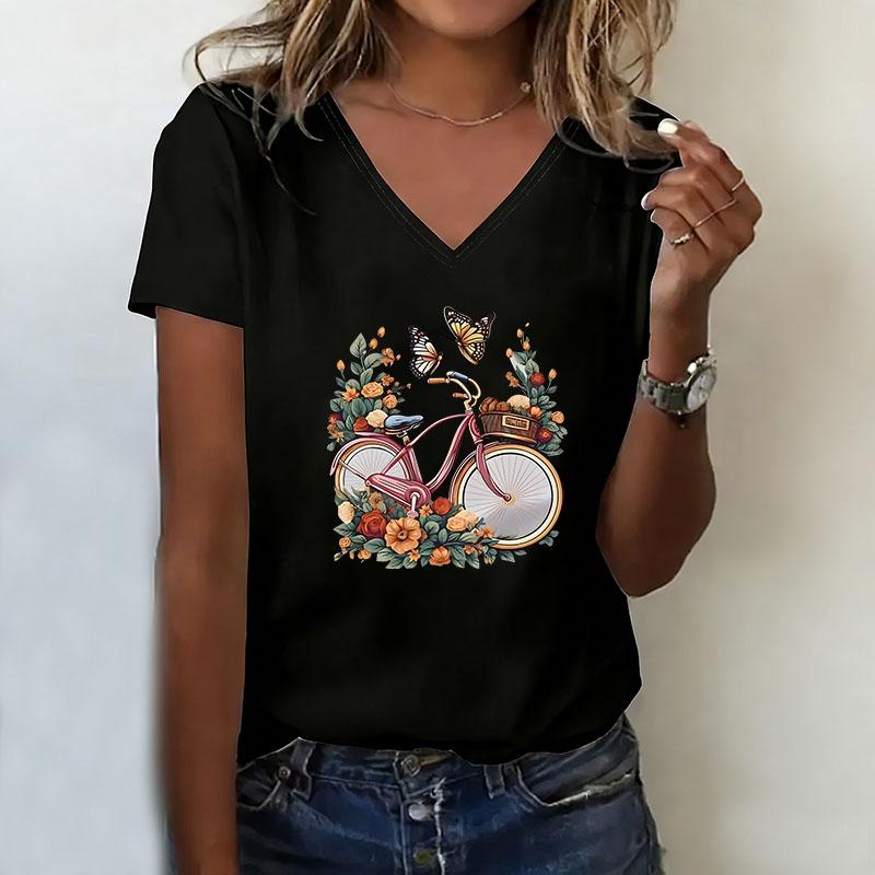 

Casual Fashion T-shirt Women s Short sleeved T-shirt V-neck Summer Spring XL