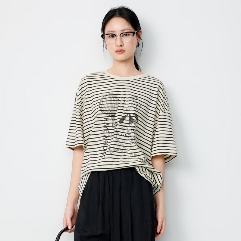Elva' Island Women's Loose Fit Retro Striped T-Shirt