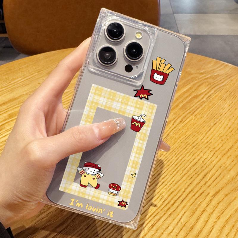 

Heartbeat Creative Cute French Fries Kitty Cat 14 Plus 13 Pro Max 12 11 Right angled Straight Edge 15 Transparent Phone Case for iphone 16 Promax iphone 11 ProMax