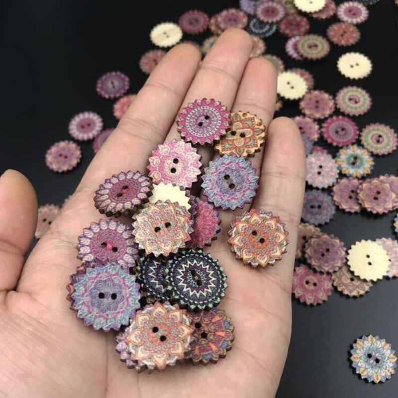 

100PCS Painted Gear Wood Buttons for Handwork Sewing Scrapbook Clothing Crafts Gift Card Accessories 100pcs 15mm