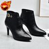 Heeled Pointed Toe Leather Female Short Shoes Autumn Winter Black Warm Women's Ankle Boots High Quality Y2k Goth Booties Sale